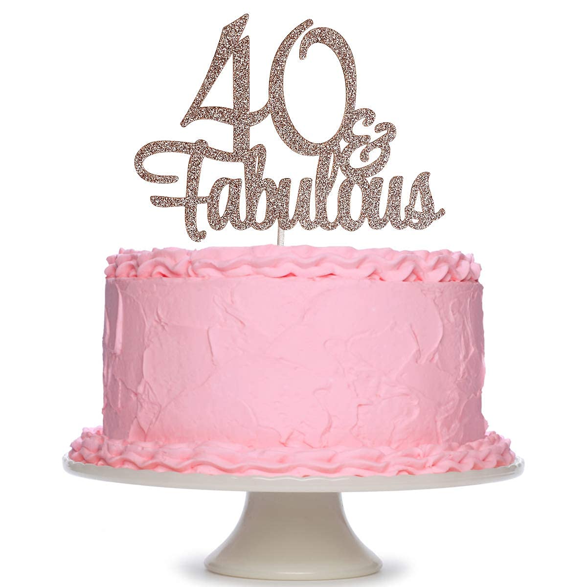 Festiko®Rose Gold Glittery 40 & Fabulous Birthday Cake Topper - 40th Birthday Party Decorations, 40 Birthday Cake Decorations Supplies-image-0