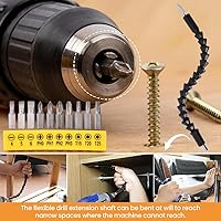 Vista 5 de 17 extensiones de broca flexible, con 3 adaptadores de enchufe giratorios, 2 accesorios de taladro hexagonal de 105° en ángulo recto, 10 puntas
