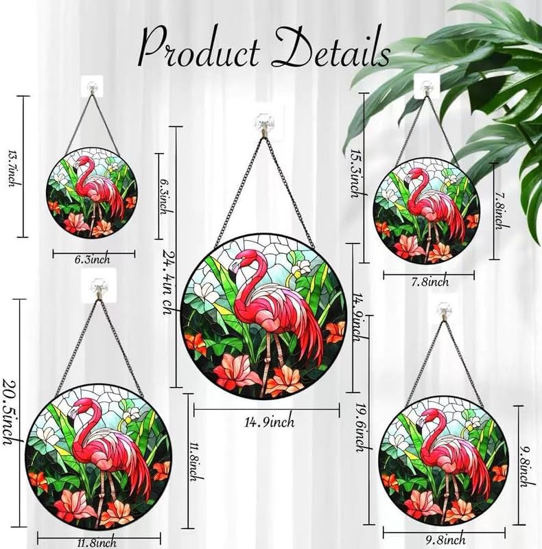 Miniatura 3 de Flamingo Stained Glass Suncatcher  Tiffany Style Pink Flamingo Window Hanging, Round Tropical Glass Sun Catcher for Home Window Decor, Beach &