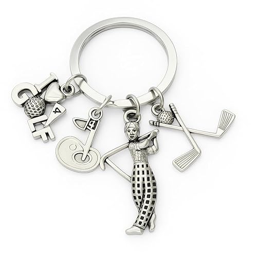 Golf Keychain – Golf Club, Ball, “GOLF” Letters, Flag Number