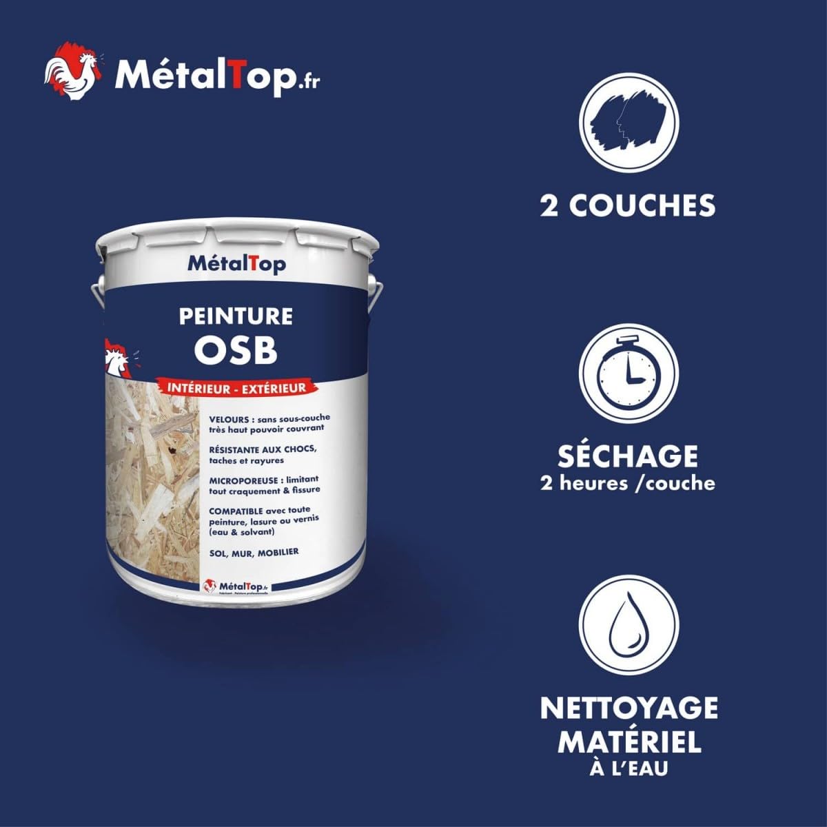 Metaltop - Peinture Osb - Blanc pur - RAL 9010-5 L - Protection renforcée contre l'usure quotidienne, protection longue durée