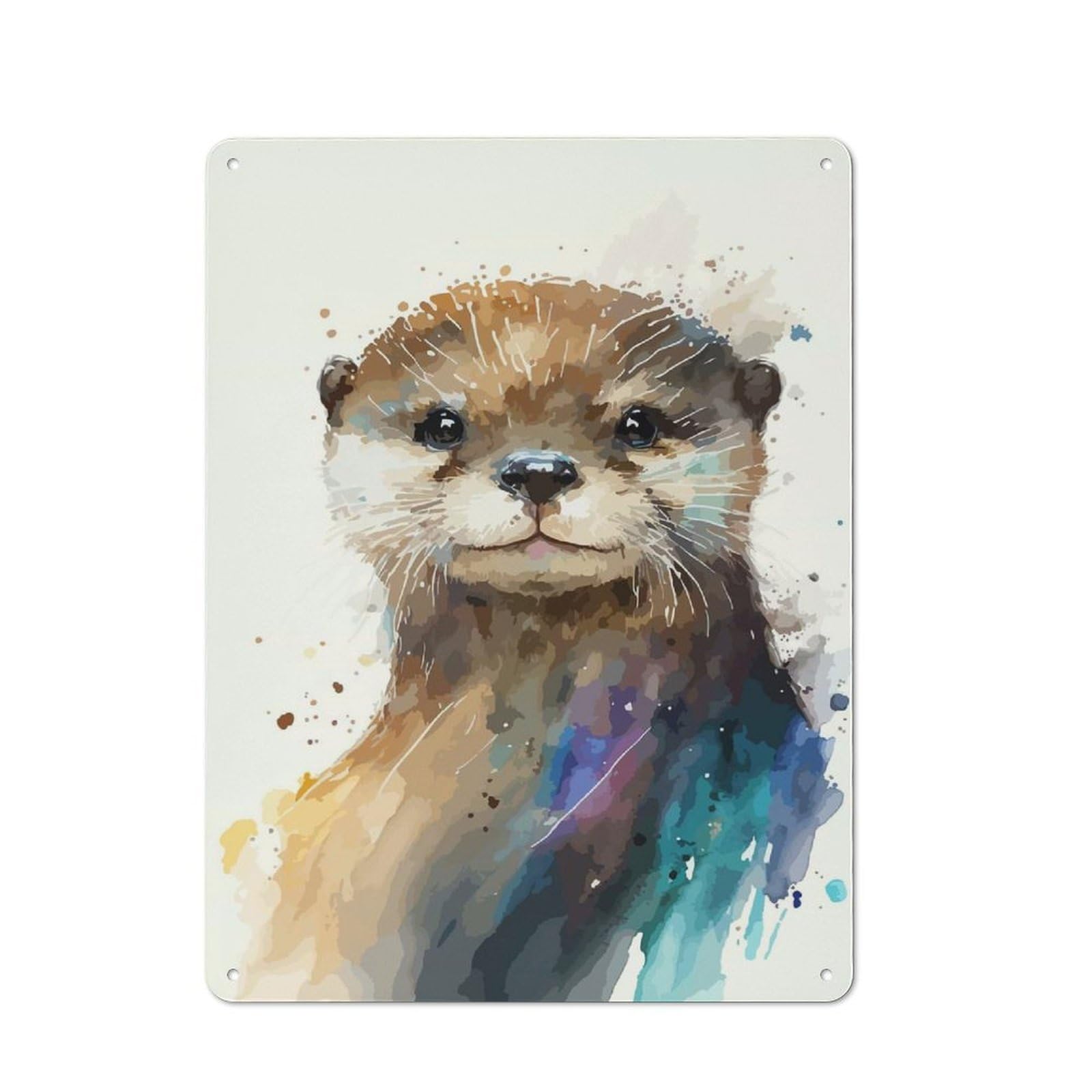 Sea Otter Watercolor Art Farmhouse Metal Sign 40x30cm, Rustic Cottage Wall Art for Cottage, Kitchen, Hallway Or Breakfast Nook