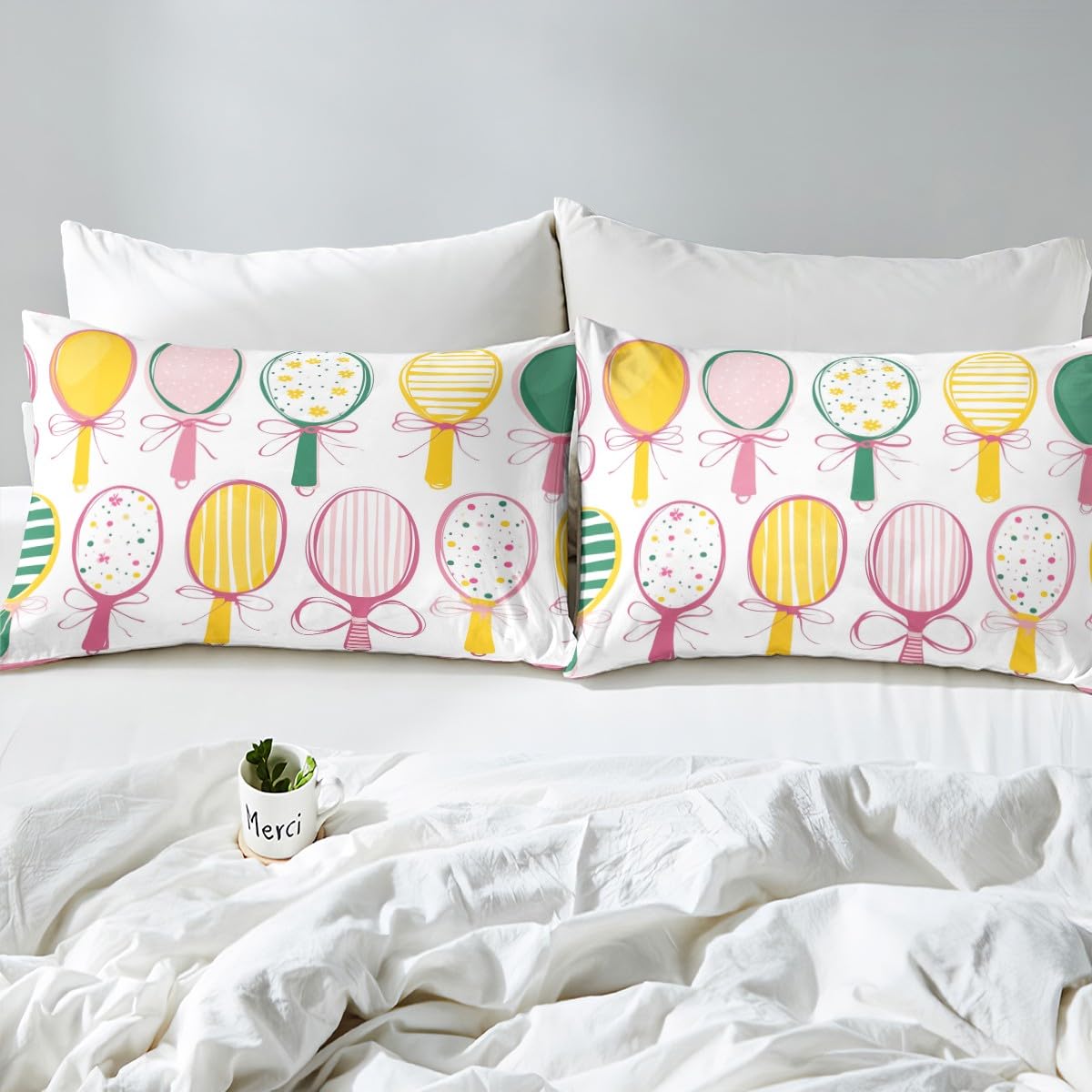 Loussiesd Dziewczęca poszewka na kołdrę tenisa podwójny rozmiar piłka gra kokardka wzór zestaw pościeli dla dzieci chłopców sportowy motyw poszewka na kołdrę wystrój pokoju (bez kołdry