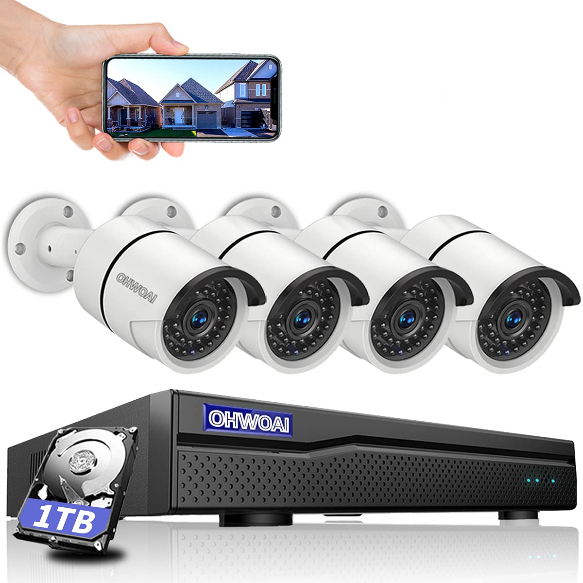 【3K 5.0MP & 30 Days Storage】 POE Security Camera System,8 Channel Poe NVR,4pcs 5.0MP Poe IP Cameras,OHWOAI Home Video Surv...