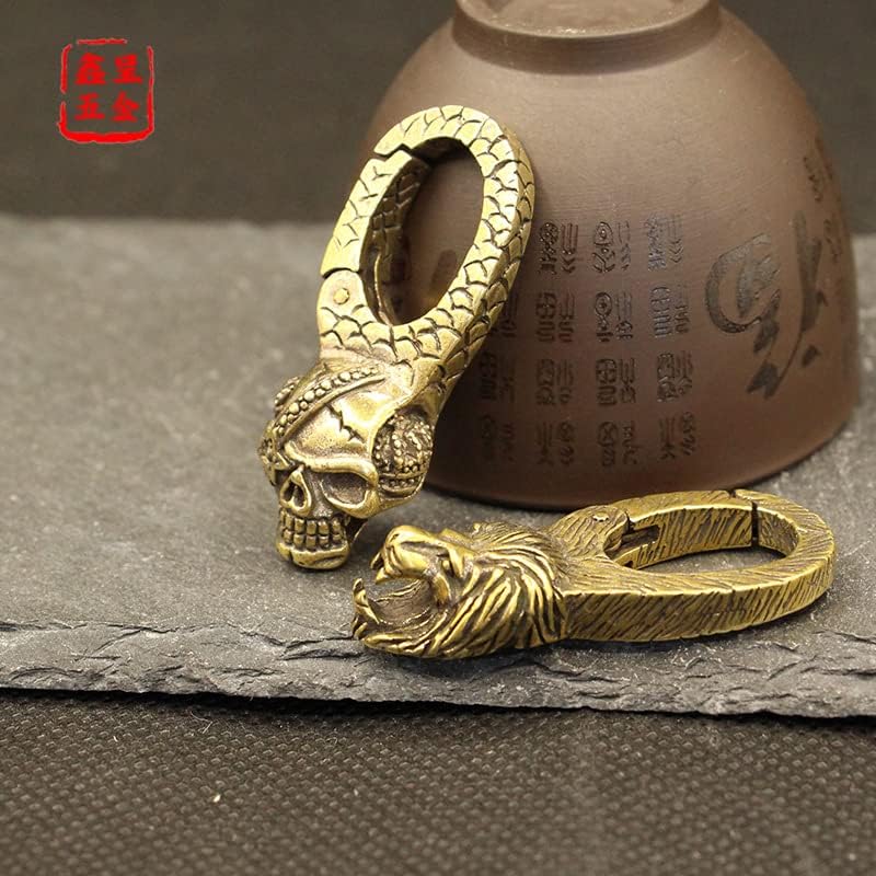 Brass luck mascot pendant Copper exorcism Amulet keychain Small ornaments 纯黄铜高级个性钥匙扣霸气男士钥匙环挂件复古龙扣黄铜锁匙圈(豹头扣)