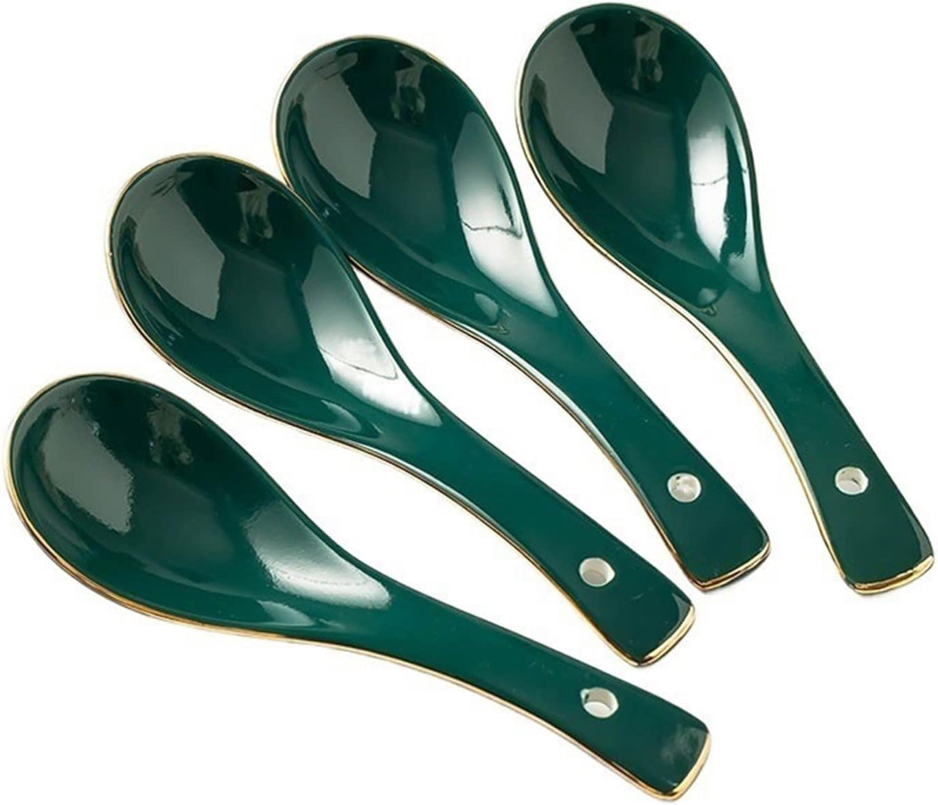 Dinner Spoon 4 Pieces Green Ceramic Dinner Spoon Exquisite Soup Spoon Dessert Spoon Multi-Functional Hanging Storage Long-Handled Spoon