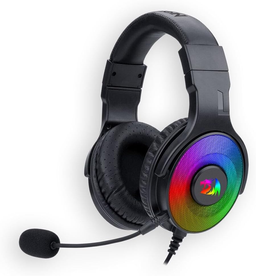 Redragon H350 Pandora RGB Wired Gaming Headset, Dynamic RGB Backlight - Stereo Surround-Sound - 50MM Drivers - Detachable Microphone, Over-Ear Headphones Works for PC/PS4/NS (USB Connection)