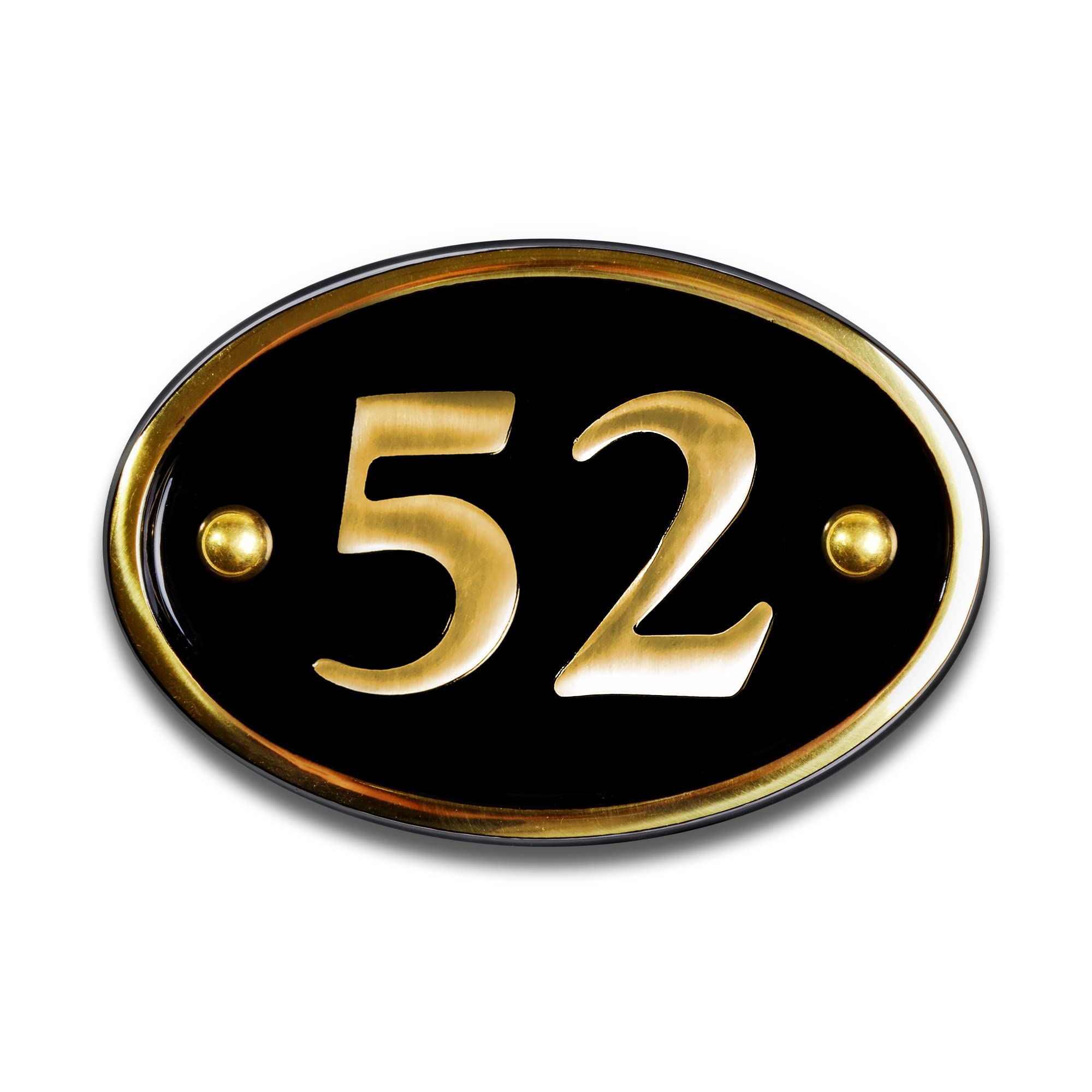 Signs & Numbers Solid Brass House Number Oval Design (No 52), 14 x 10cm, Personalised Address Sign, Plate, Plaque