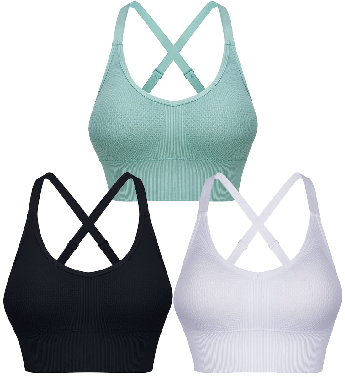 ANGOOLStrappy Sports Bras for Women - Medium Support Wirefree Yoga Bra Activewear