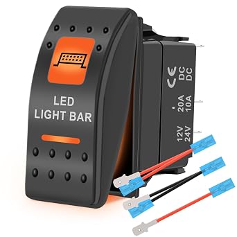 LED Light Bar Waterproof Rocker Switch Toggle On-Off 12V 24V 5Pin SPST Orange Backlit, with Jumper Wires Set Compatible for Polaris RZR Can-Am Car Truck ATV UTV RV SUV