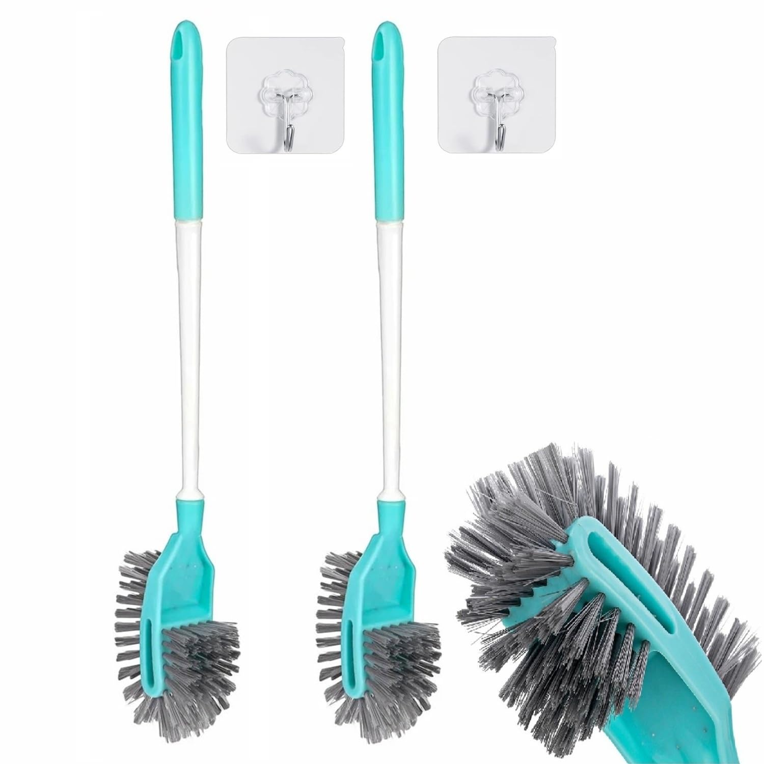 Toilet Brush Pack of 2 Toilet Cleaning Brush with Adhesive Wall Mount Hook | Multipurpose Bathroom Floor Tile Brush for Western & Indian Toilets | Durable Nylon Bristles Toilet Brush Set