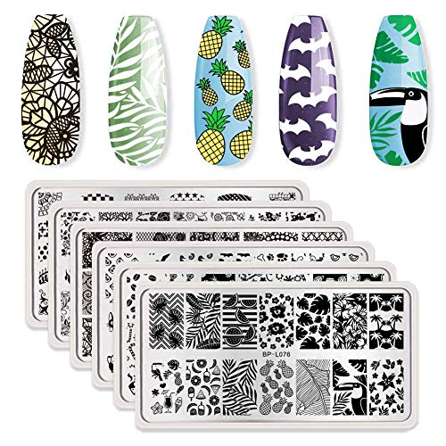 Born Pretty 6Pcs Nail Art Stamping Template Set French Design Flower Lace Cute Animal Stamping Plate Manicure Print Image Plate