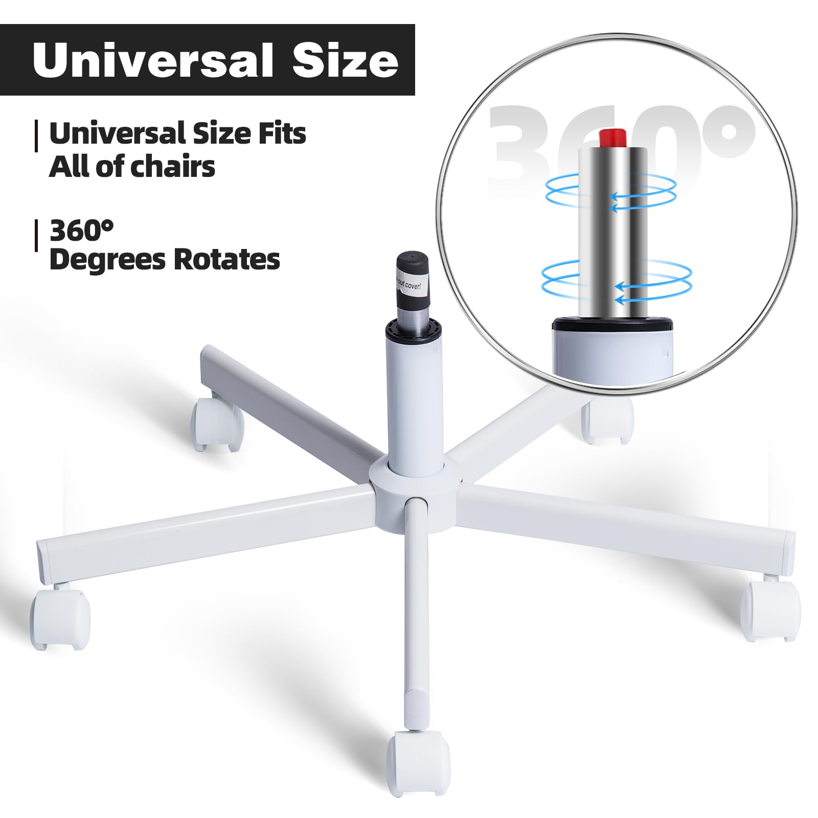 XSZD Base de silla giratoria ultra estable para oficina en casa, eficiente y segura para asientos con piernas cruzadas, fácil reemplazo de bricolaje con ruedas robustas (blanco, elevador de gas, base