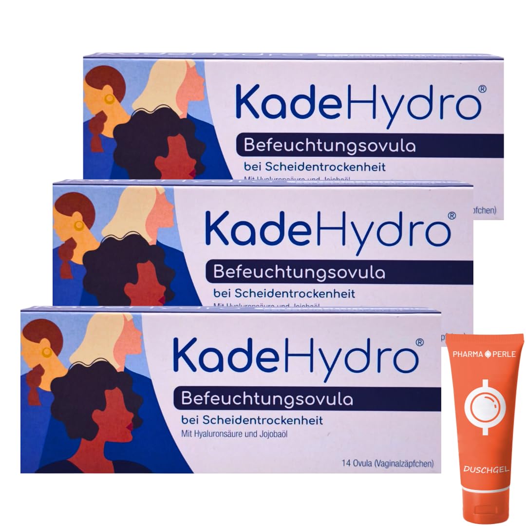 KadeHydro Befeuchtungsovula 3x 14 Ovula I Hyaluronsäure & Jojobaöl I zur Pflege bei Scheidentrockenheit I Sanfte Intimpflege I Vegan & ohne Duft- und Farbstoffe I Spar-Set plus Pharma Perle give-away