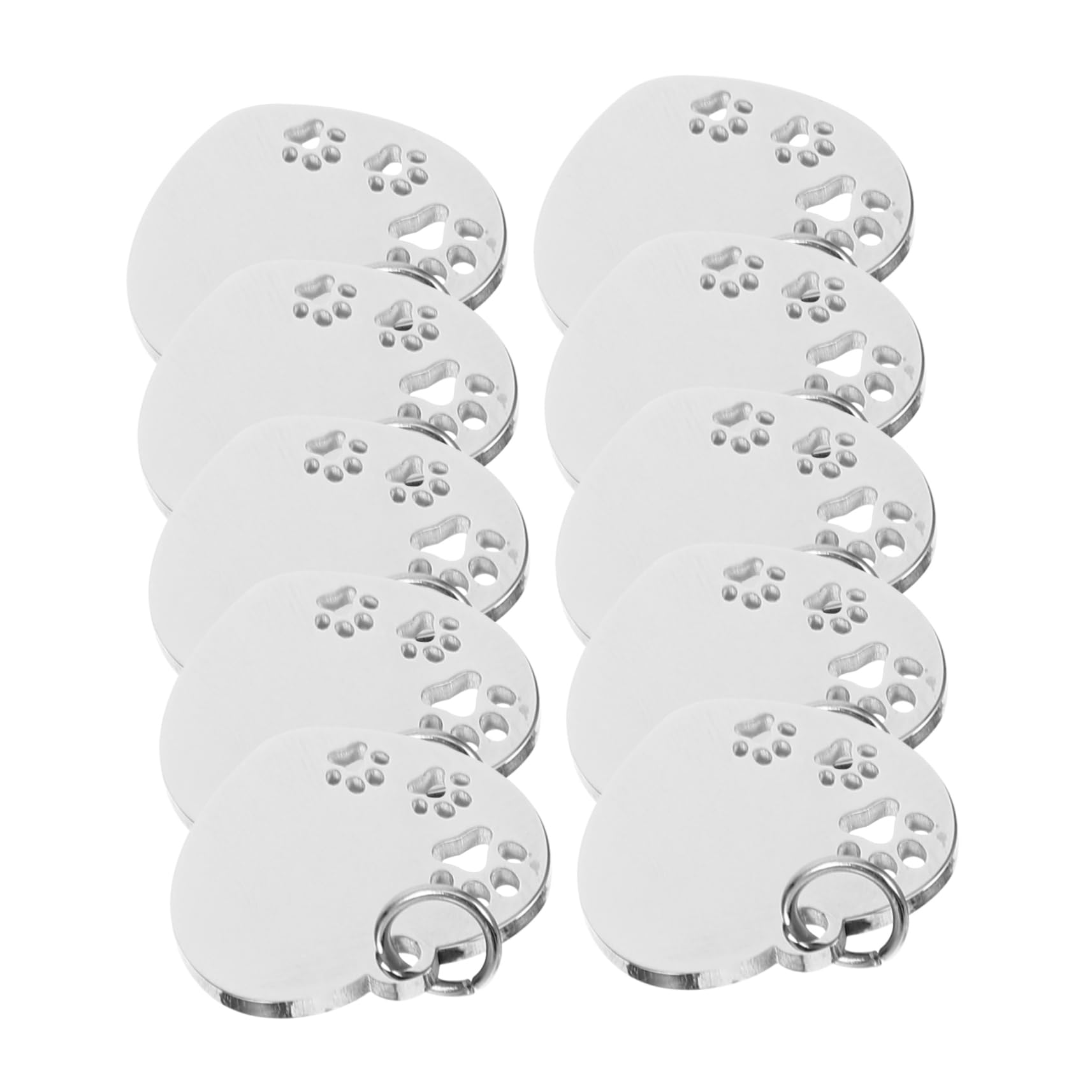 Sosoport 50pièces Étiquettes Acier Forme De Cœur avec Motif De Patte Creuse pour Animaux Plaques Identification pour Chiens Et