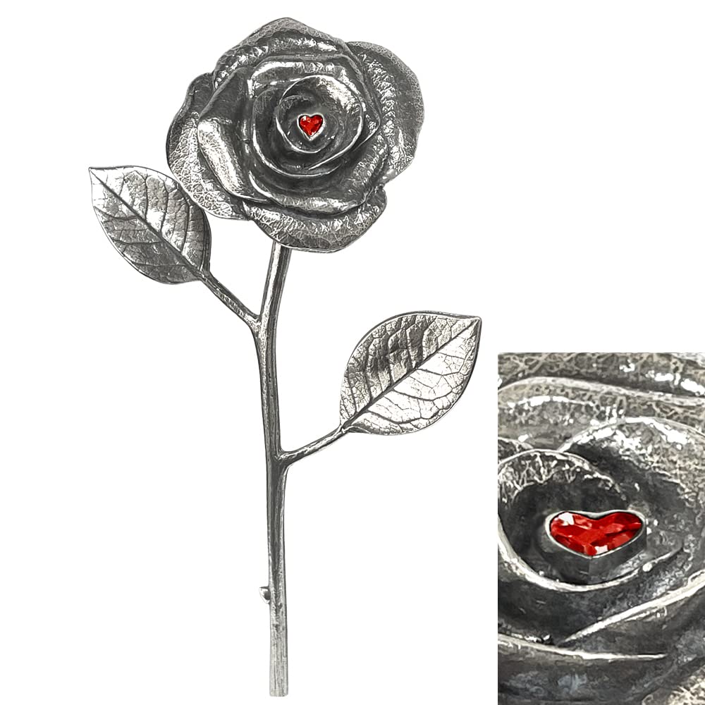English Pewter Company 40th Ruby Wedding Anniversary Everlasting Forever Rose With Heart Crystal - Perfect Keepsake Gift For Husband Wife Him Her Boyfriend Girlfriend [ANN107]