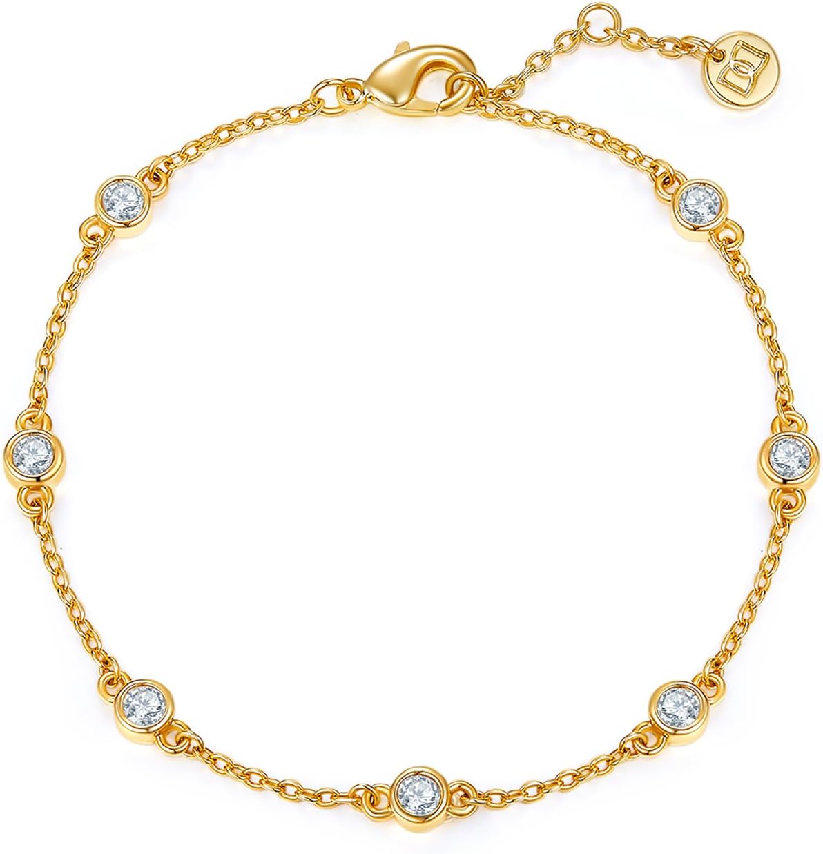 MINDDHA 14K Gold/White Gold Plated Cubic Zirconia Simulated Diamond Pearl Station Infinity Chain Bracelets for Women | Adjustable Chain Bracelet | 6-8 Inch