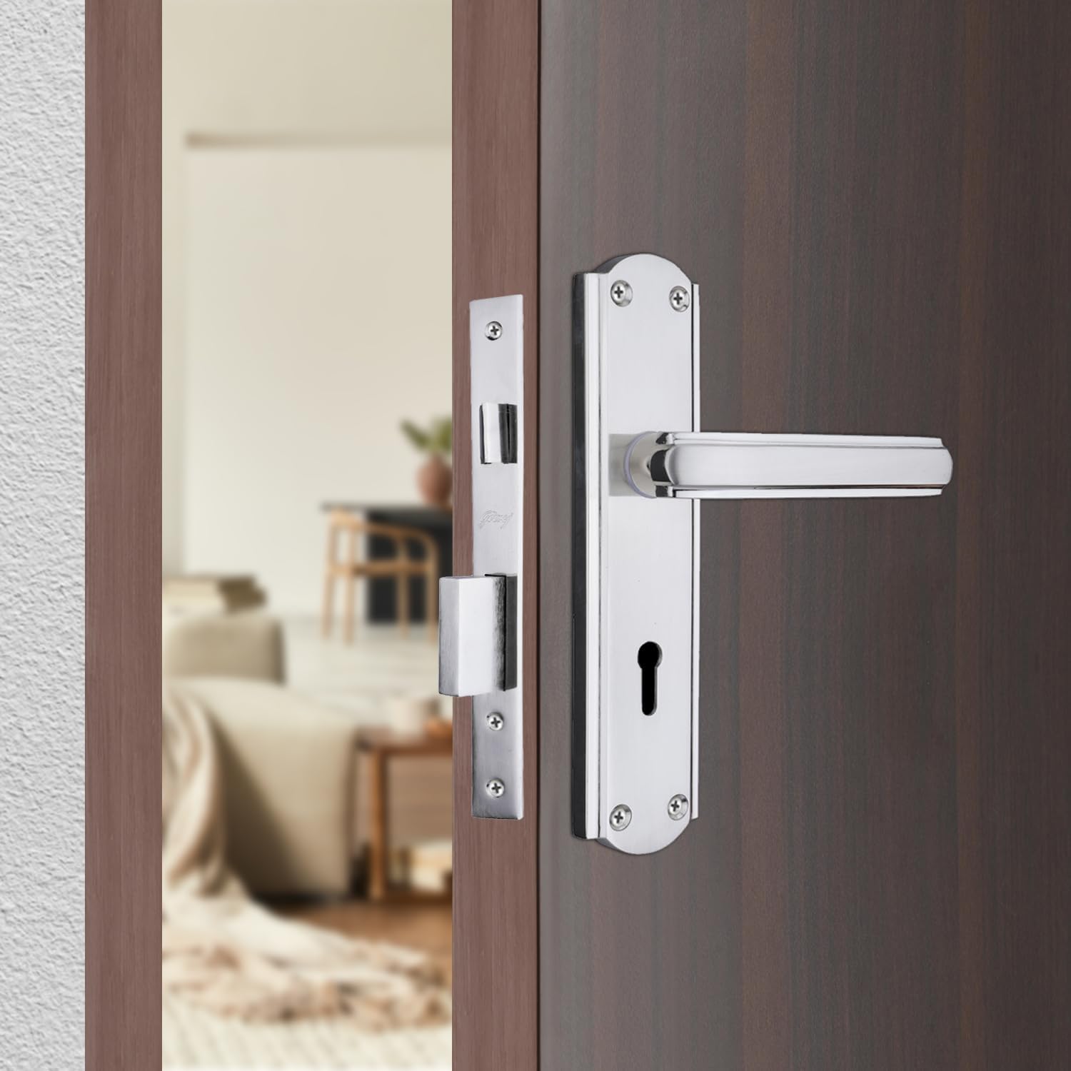 Godrej Mortise Door Lock Handle Set | 180mm Stella | 6-Lever Locking Mechanism | Reversible Latchbolt | Suitable for Left & Right Handed Doors (Satin Steel Finish)-image-2