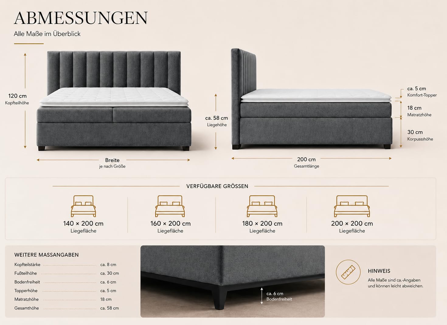 Boxspringbett mit Bettkasten Trinity K-10 Bonellfederkern inkl. Topper 200x200 Graphit