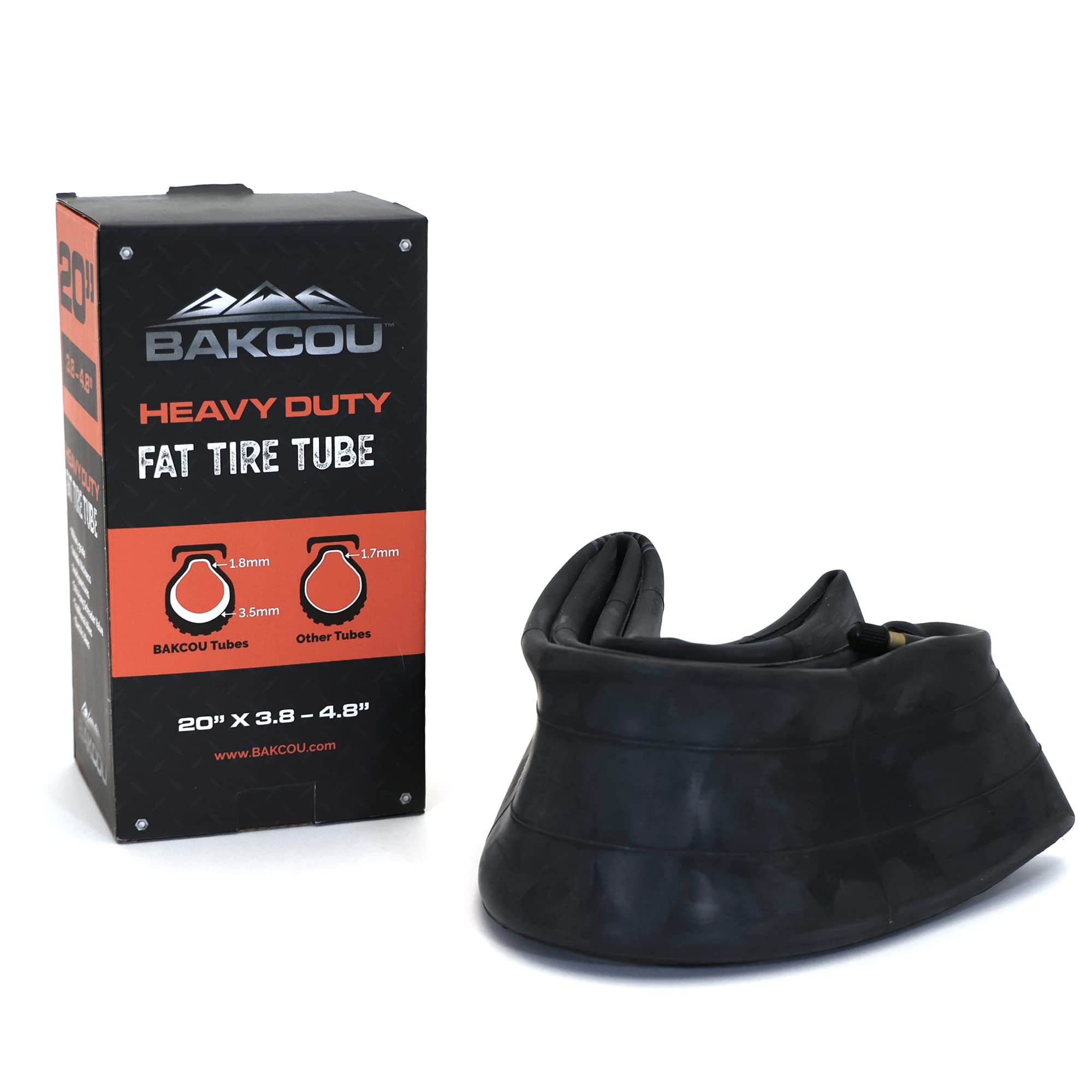 Bakcou Fat Tire Bike Tube, 26 x 4 Inch, Heavy Duty, Schrader Valve, Black. Perfect for e Bike, Fat tire Electric Mountain Bike or Any Bike. One Tube Included.