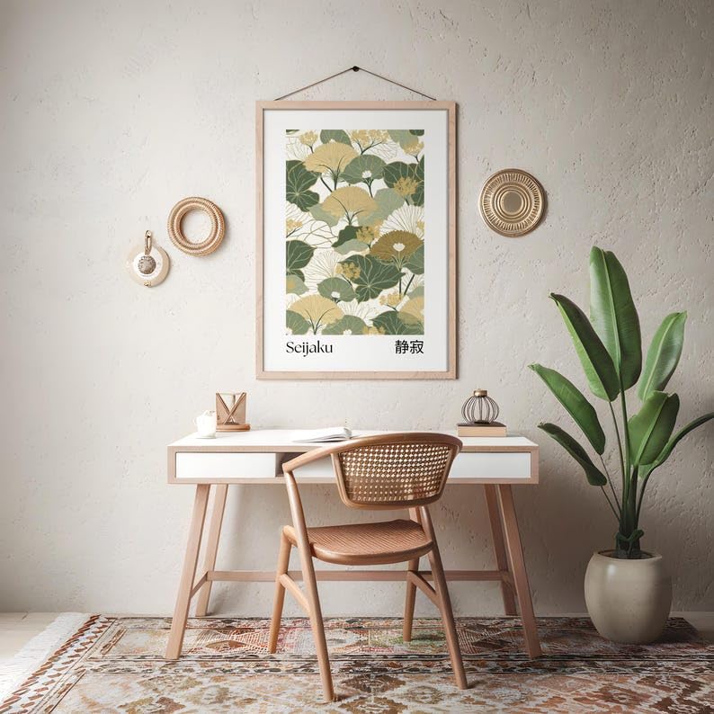 Peinture zen à motif vert et beige déco affiche Wabi Sabi 60x80 - 4