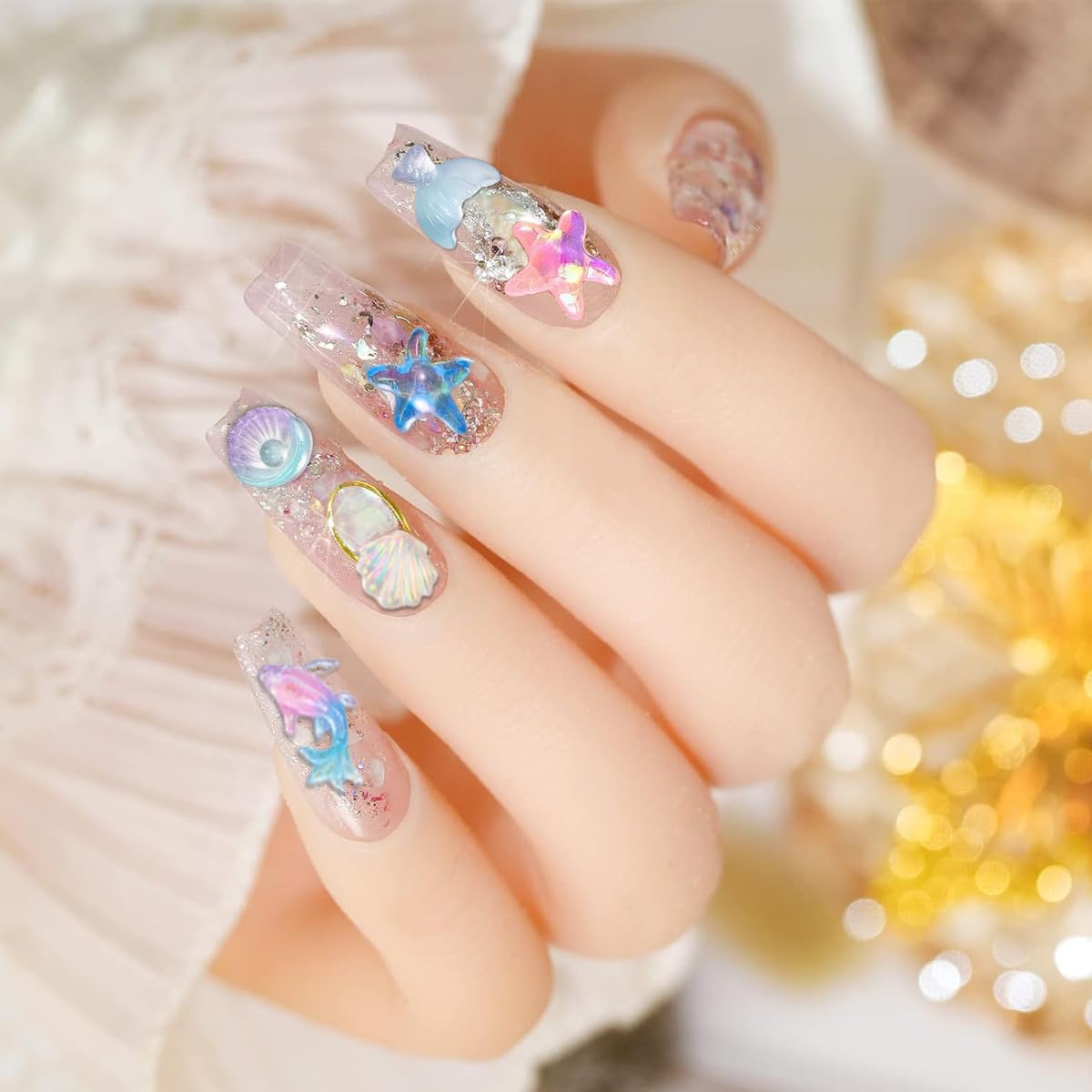 MAYCREATE® 50PCS Summer Beach Nail Resin Charms Ocean Theme Nails Rhinestone Diamonds 3D Starfish Charms Sea Shell Starfish Dolphin Fishtail Nails Gem for Women DIY Nail Art Decoration - Image 7 thumbnail
