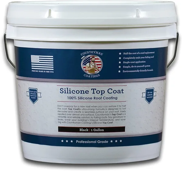 Countryman Coatings - 100% Silicone Roof Coating - Restore Your Roof in a Day - Seal Leaks, Cracks, Seams, Penetrations - Adheres to All Surfaces (1 Gallon, Black)
