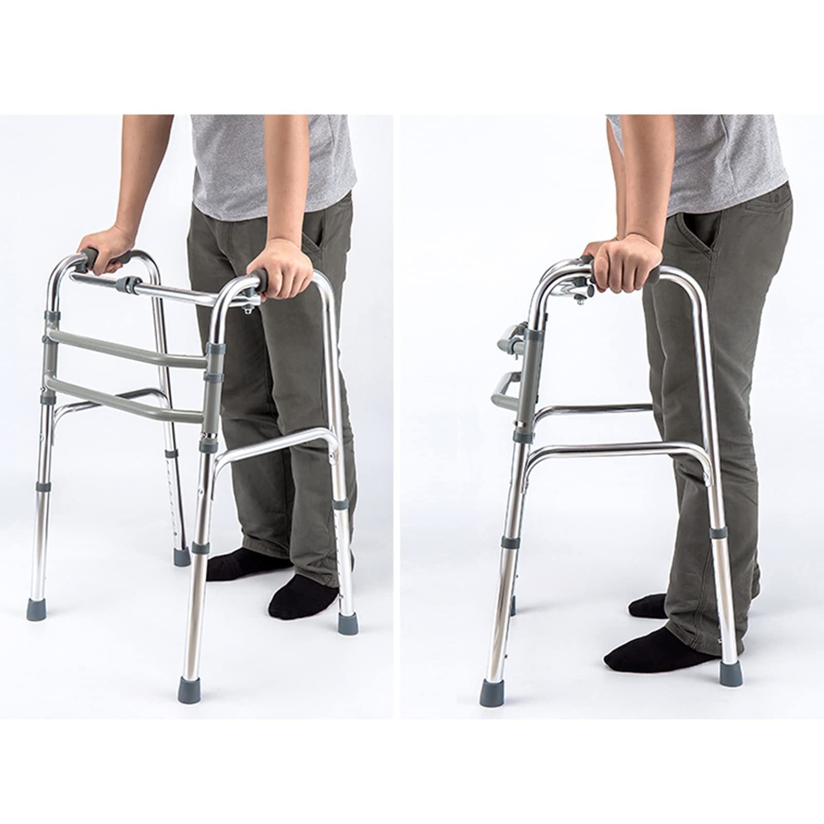 Supporto in Piedi Due modalità di utilizzo Telaio in Lega di Alluminio Leggero e Pieghevole 8 Livelli di Regolazione dell'altezza Deambulatore Senza Ruote