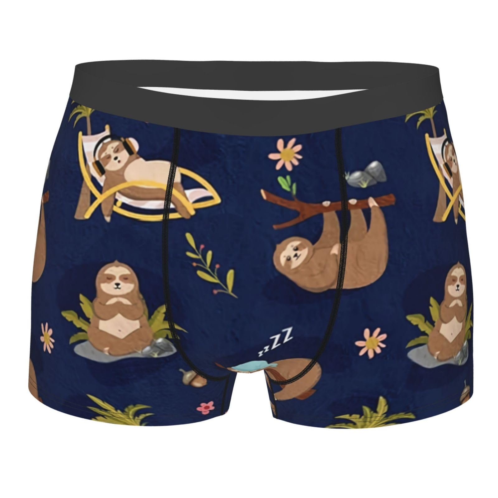 Oudrspo Sloth Men'S Boxer Briefs Novelty Breathable Stretch Moisture-Wicking Underwear Black