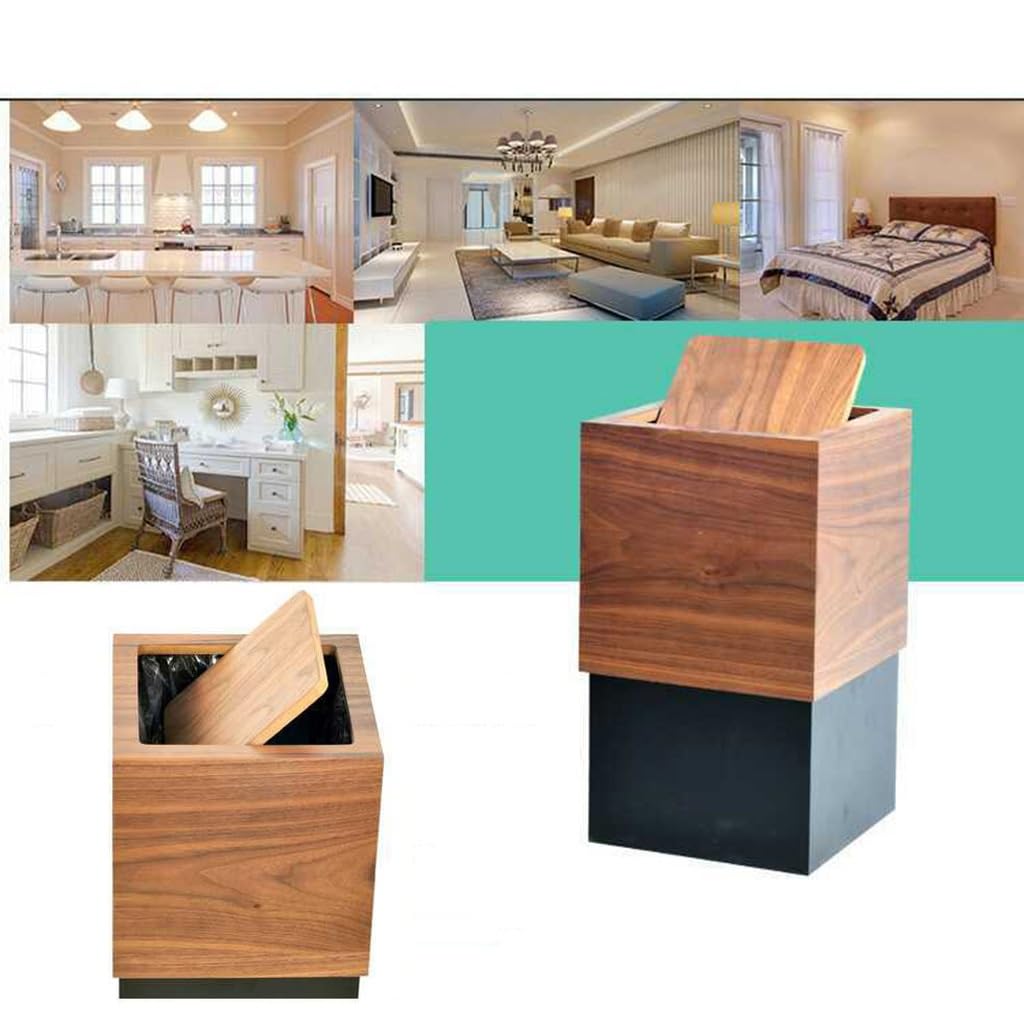 Papelera de madera cuadrada con tapa, papelera de reciclaje de basura de madera de estilo japonés, papelera apilable, papelera de madera, for baño, dormitorio, cocina, oficina, sala de estar, hogar