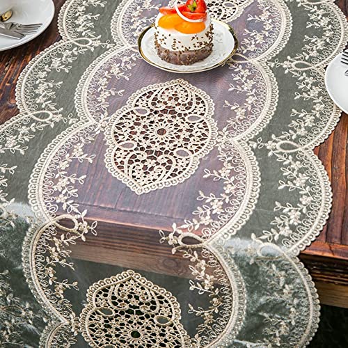 Chemin de table lavable anti-tache vert floral 40x150cm