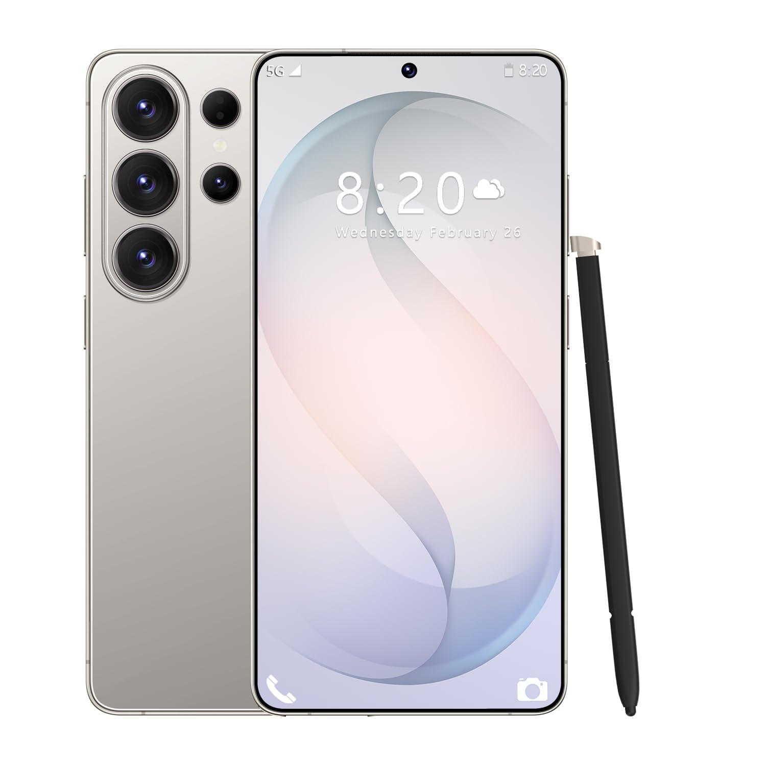 Smartphone S26 Ultra 5G versione globale, 16 GB di RAM, 1 TB di ROM, Snapdragon 8 gen3 (12 core), telefono cellulare con schermo intero HD originale da 7,3 pollici con stilo esterno,Gray-1TB