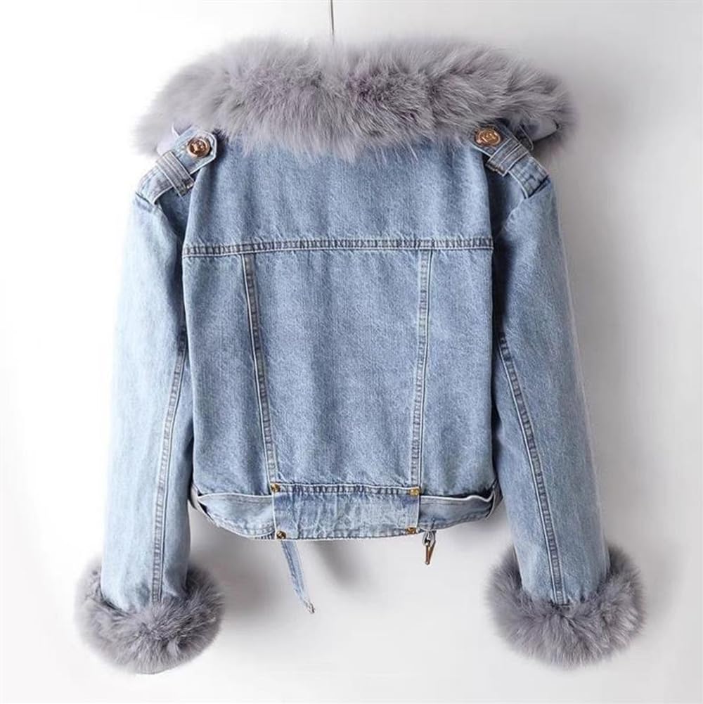 yoeasy Chaqueta vaquera para mujer, con forro de piel sintética extraíble, gruesa y corta, abrigo cálido de invierno