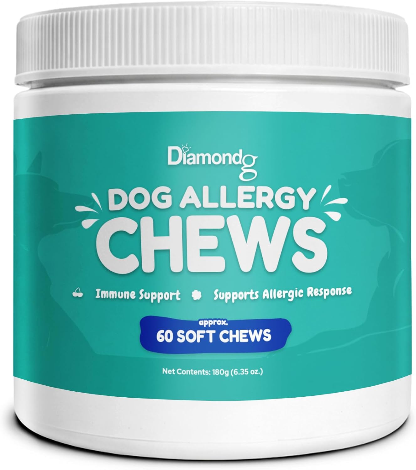 Diamondg Dog Allergy Chews for Itchy Skin with Quercetin, 60ct - Seasonal Allergy Supplements for Dogs with Postbiotic & Colustrum for Immune Support, Anti Itch and Paw Licking Relief Bites