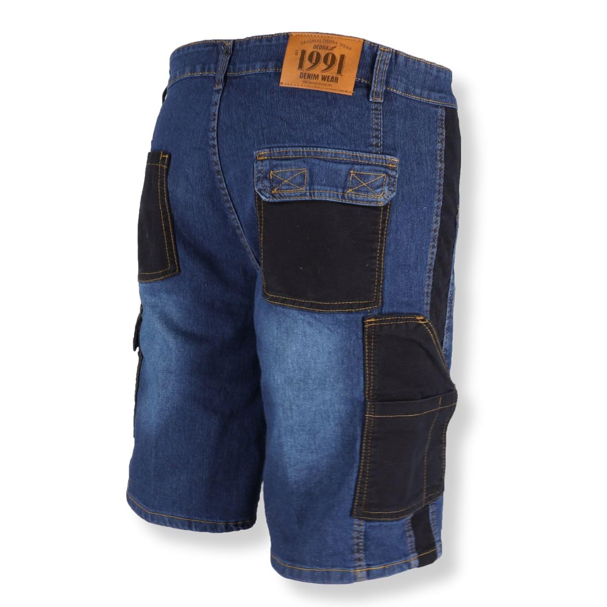 Dedra Jeans-Shorts, Kurze Arbeitsjeans, Denim-Shorts, Gewebegewicht 280 g/m², Slim-Fit-Design, Funktionale Schwarze Taschen - Zwei mit Klettverschluss, Einsätze aus elastischem Material, Metallknopf