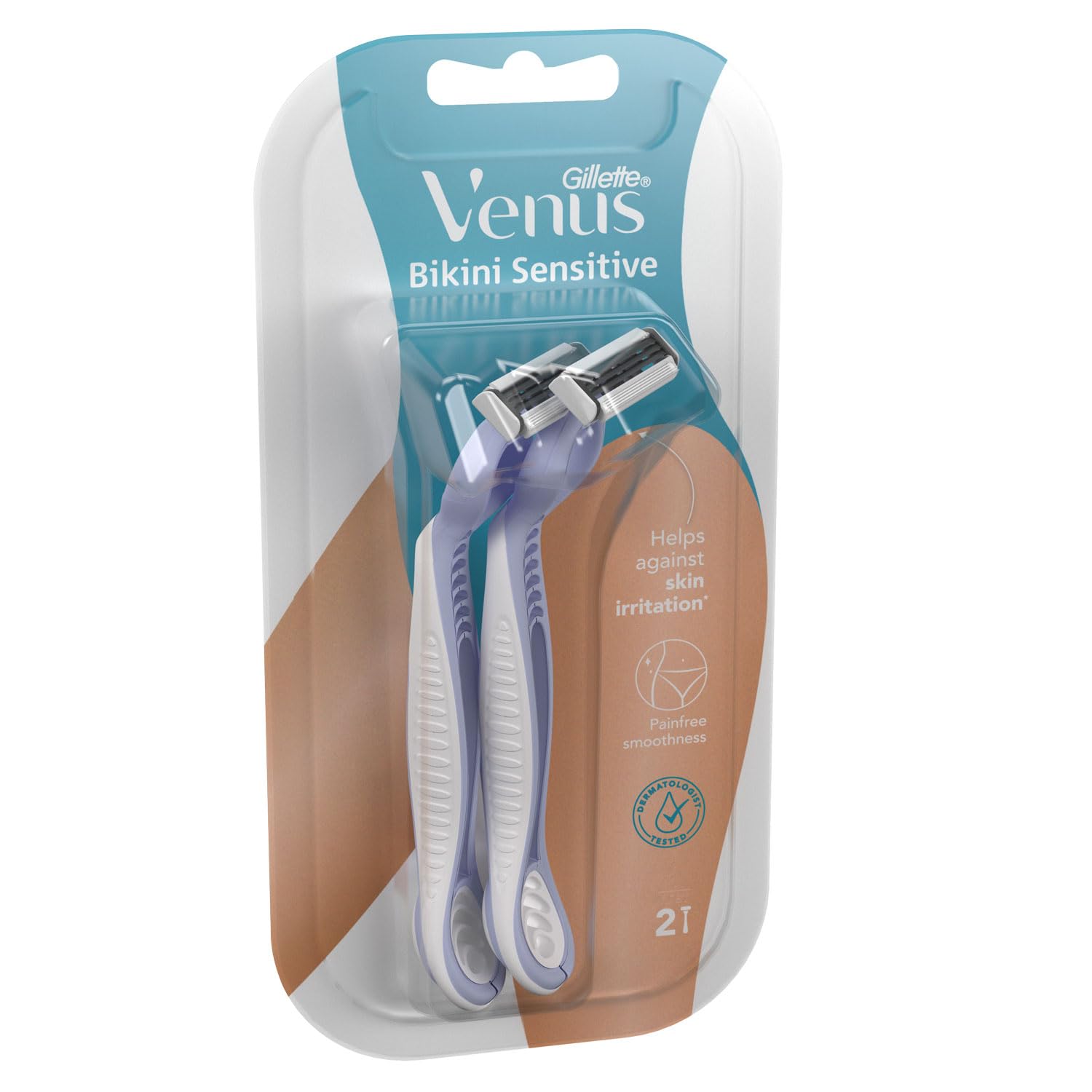 Gillette Venus Bikini Sensitive Hair Removal, 2 Women Razors |Intimate care| Derm Tested|No irritation