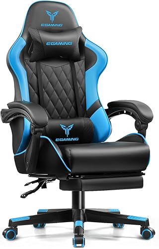 EXRACING Silla ergonómica para videojuegos, silla de computadora con reposapiés y soporte lumbar, silla de oficina de cuero con respaldo alto