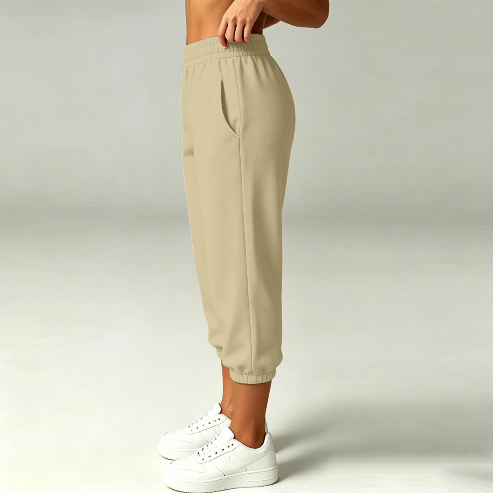 Generico Pantaloni Tuta Donna Pantloni Cotone con Elastico in Vita Morbidi Pantaloni da Corsa con Tasche a Gamba Dritta Pant Baggy Tinta Unita Pantalone Larghi a Vita Alta per Yoga e Fitness