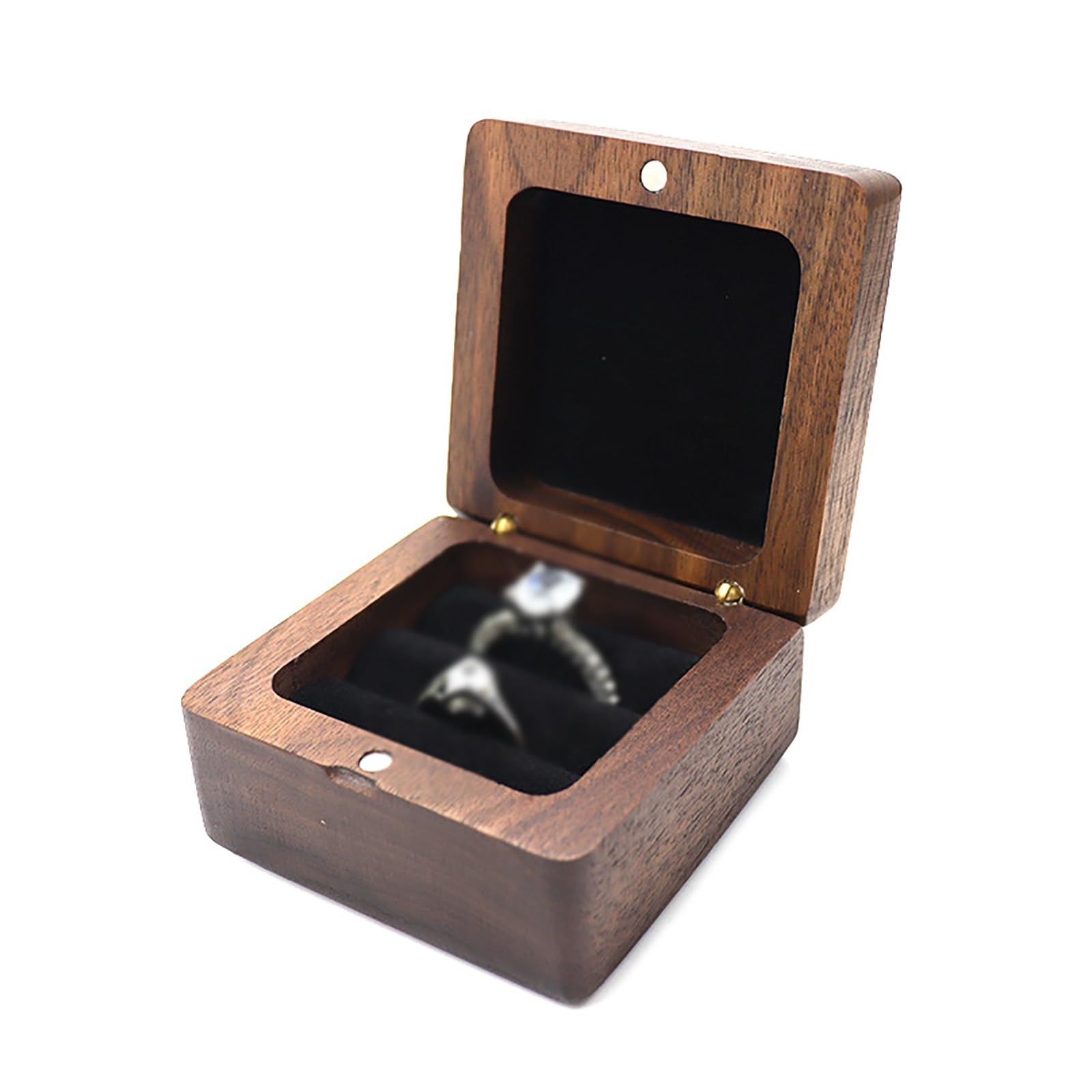 DUMRALBQE Wooden Ring Box Wooden Pair Ring Boxes Velvet Lined Packaging for Storage and Placement(Noir)