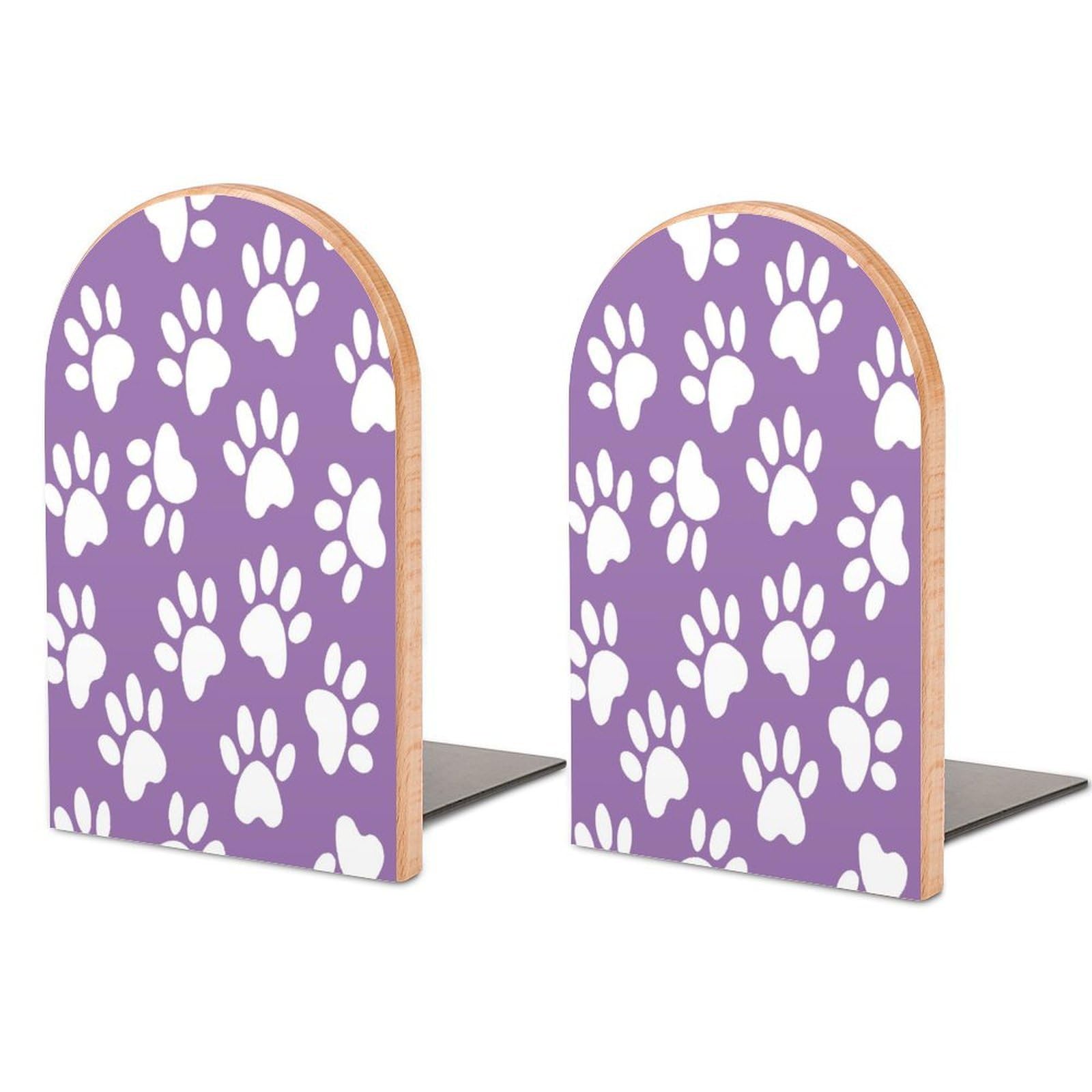 Paw Animal Paw Track Silhouettes of Cat Or Dog Footprint Beech Wood Bookends Heavy Duty Book Organizers Desktop File Holder for Office Home Bookshelf
