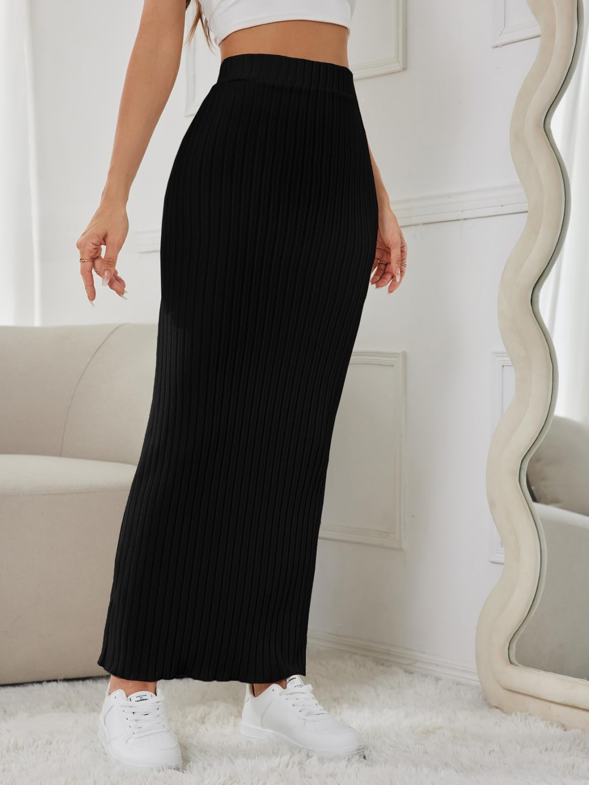 Spódnice damskie z wysokim stanem, z bocznym szwem slim fit, dzianinowa spódnica midi, sukienka na co dzień, khaki-XL
