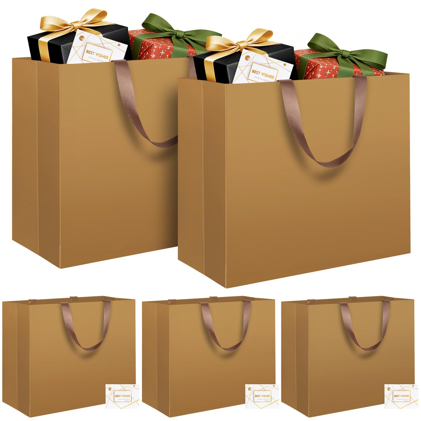 LVNRIDS 5 Pack Extra Large Gift Bags Gold, Luxury XL Gift Bag with Handle 43 x 13 x 32 cm, Extra Large Gift Bags with Cards for Presents Wedding Birthday Party Christmas Valentine Mall
