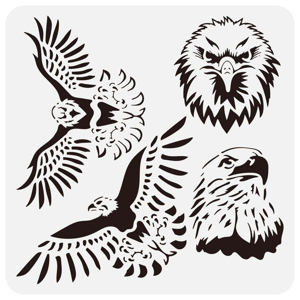 FINGERINSPIRE Eagle Painting Stencil 11.8x11.8 Reusable 2-Style Eagle Head Drawing Template Decor for Painting on Wood, Wall, Fabric, Furniture