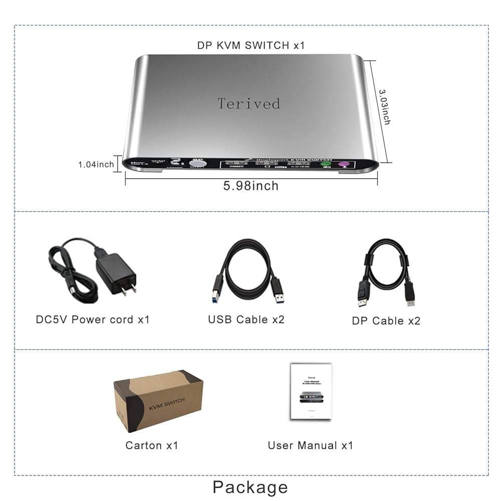 Amazon.com: Terived 2 Port DP USB 3.0 Automatic KVM Switch