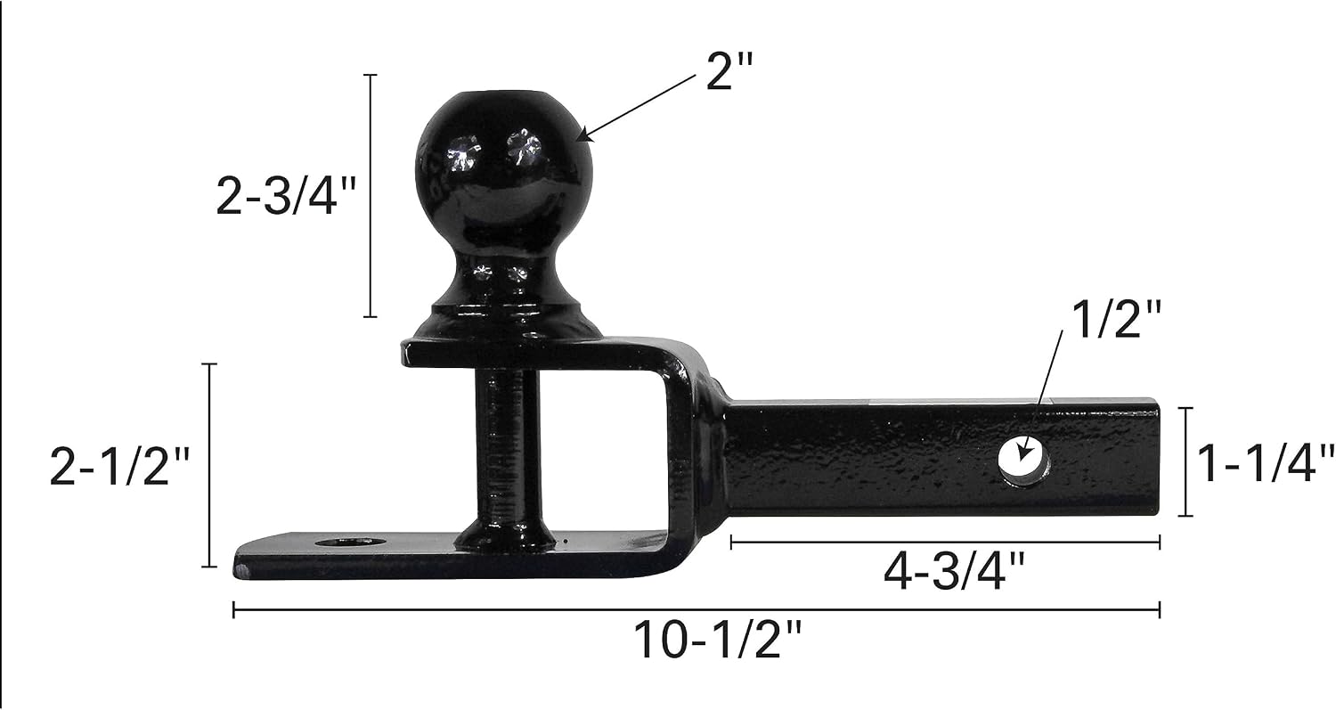 Extreme Max 5001.1379 3-in-1 ATV Ball Mount with 2" Ball - Solid Shank fits 1-1/4" Receivers