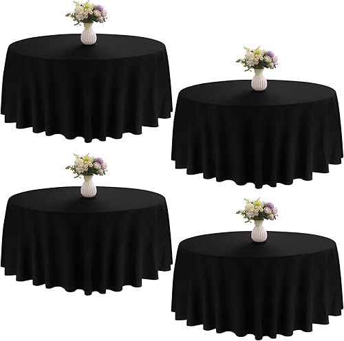 Paquete de 4 manteles redondos de poliéster de 90 pulgadas, color negro, para mesas redondas, manteles de tela decorativa lavable para bodas, mesas disponible en Yaxa Colombia