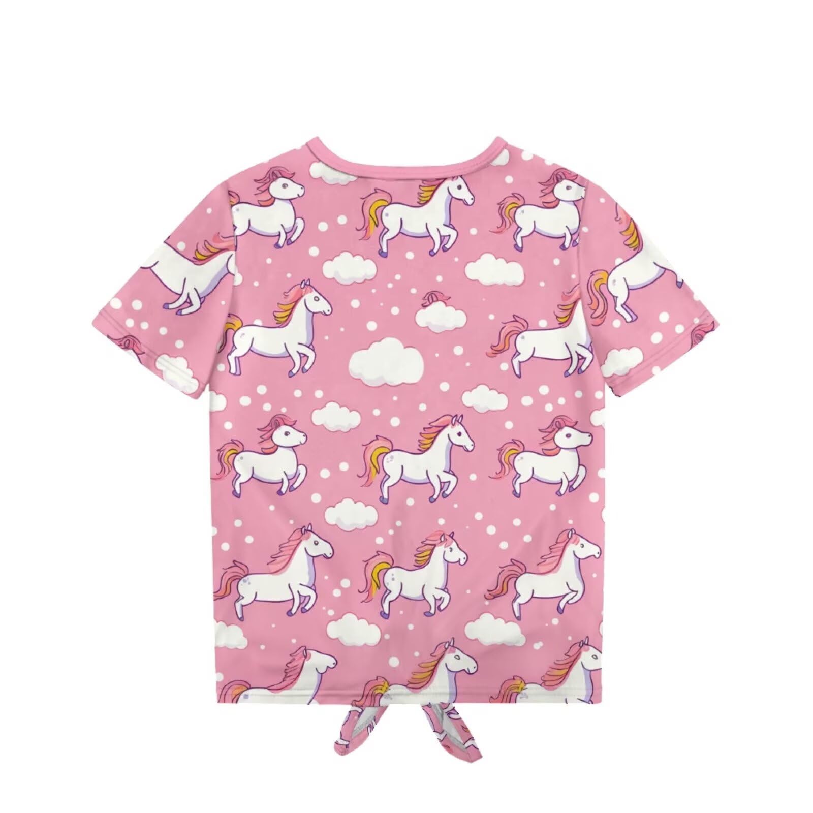 Viewamoon Cloud Horses Girls Short Sleeve Shirts Casual Tie Knot Front Tops for Kids 5-6 Cute Crewneck T Shirts for Holiday Travel Vacation Outdoor School