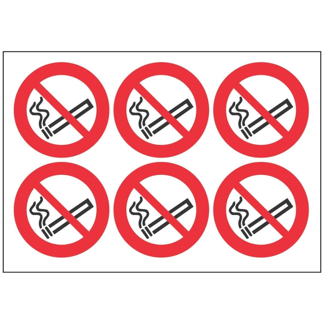 V Safety No Smoking Vinyl Labels On A Sheet 75 mm Dia - Self Adhesive Vinyl - Sheet of 6 Safety Sign