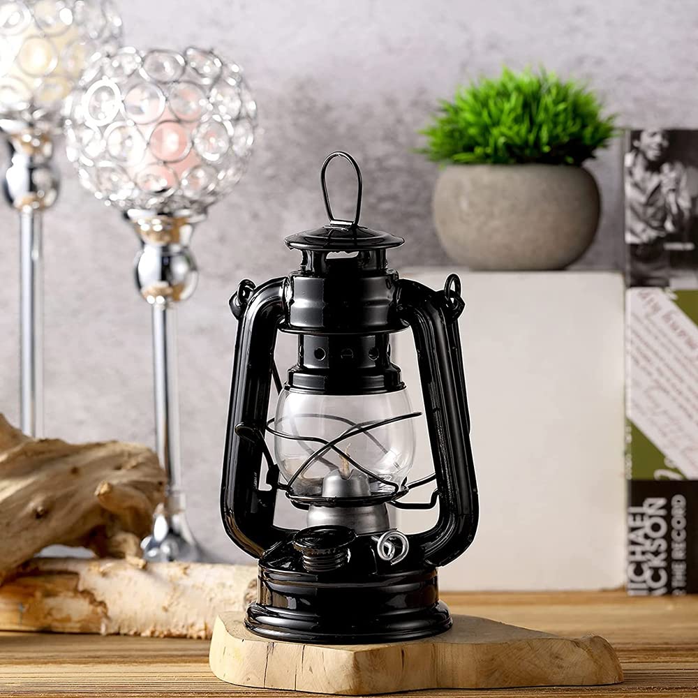 RIIGOOG Oil Lamps, Old Style Glass Kerosene Lamp, 7.9inches Retro Style Hurricane Lamp with Wick, Suitable for Outdoor, Camping, Party, Indoor of Kerosene Burner?Black?