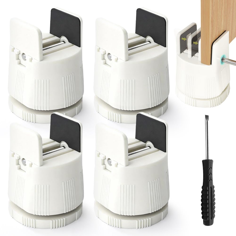 4 sztuki regulatorów mebli 5 cm, regulowany regulator łóżka do kwadratowych i okrągłych nóg krzeseł o szerokości 10 mm - 50 mm, regulacja łóżka z zaciskiem śrubowym, bardzo wytrzymała regulacja